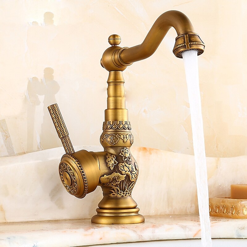 Bathroom Sink Faucet,Brass Single Handle One Hole Standard Spout Brass Finish Bath Taps With Hot and Cold Water 2025 - CAD $143.99 –P4