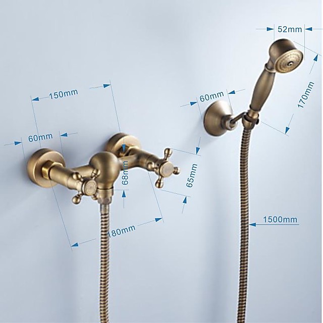 Bathtub Faucet with Handheld ShowerWall Mounted Antique Brass Bath Tap Retro Style Hot and Cold Water Bath Tap Shower Fitting for Bathroom Shower 2025 - CAD $127.99 –P1