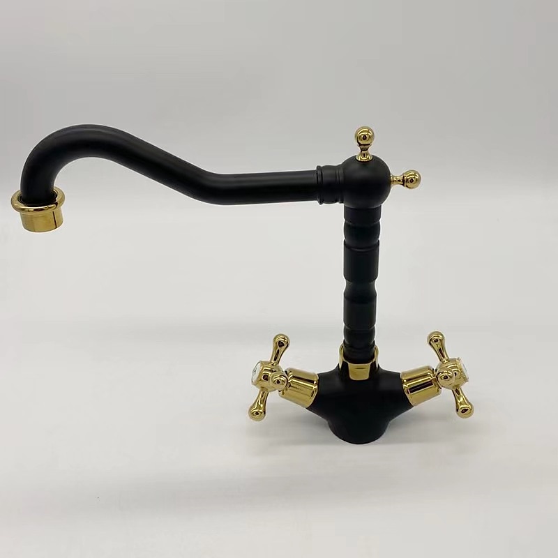 Antique Brass Kitchen Faucet,Two Handles One Hole Standard Spout Deck Mounted Traditional Kitchen Taps with Hot and Cold Switch 2025 - CAD $103.99 –P10