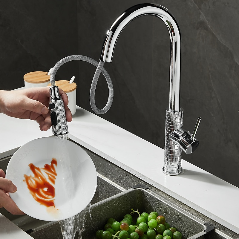 Kitchen Faucet Pull Out Sink Mixer Vessel Tap with 3 Mode Spout 360 Degree Rotate Single Handle with Cold and Hot Hose 2025 - CAD $118.37 –P7