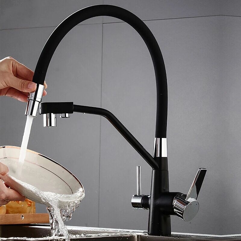 Kitchen faucet - Two Handles Two Holes Chrome / Oil-rubbed Bronze / Nickel Brushed Pull-out / ­Pull-down Centerset Antique Kitchen Taps 2025 - CAD $159.99 –P5