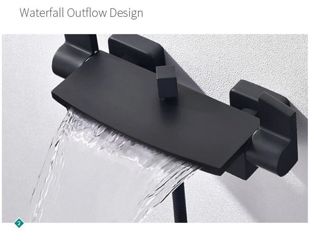 Waterfall Bathtub Faucet Bathroom Faucet Set Brass Wall Mounted Shower Facuet With Rain Hand Shower Waterfall Spout Tap 2025 - CAD $287.99 –P4