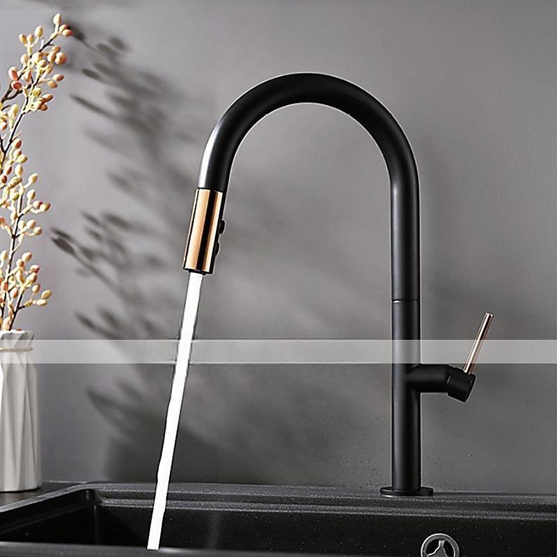 Kitchen Sink Mixer Faucet with Pull Out Sprayer Contemporary 360 Rotatable Pull Down Single Handle One Hole High Arc Antique Kitchen Taps Adjustable Cold and Hot Water Hose 2025 - CAD $127.99 –P10