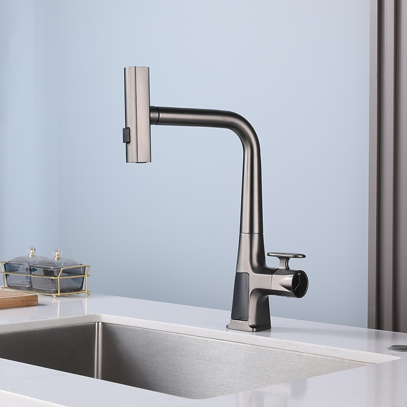 Waterfall Kitchen Faucet 2023 Latest Centerset Faucet for Kitchen Sink 3 in 1 Multi-functional Single Handle One Hole Pull out Cylinder Spout Kitchen Taps Ceramic Valve Insides 2025 - CAD $247.99 –P1
