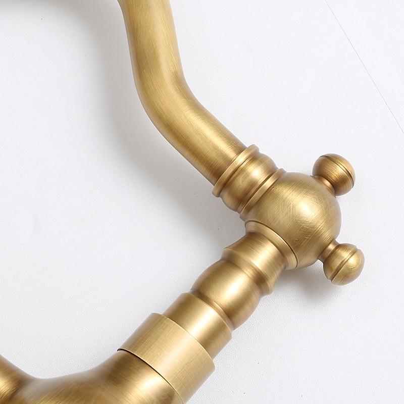 Traditional Kitchen Sink Mixer Taps Wall Mounted Brass Vintage Retro Kitchen Faucet Twin Lever Standard Spout Vessel Tap 2025 - CAD $87.99 –P9