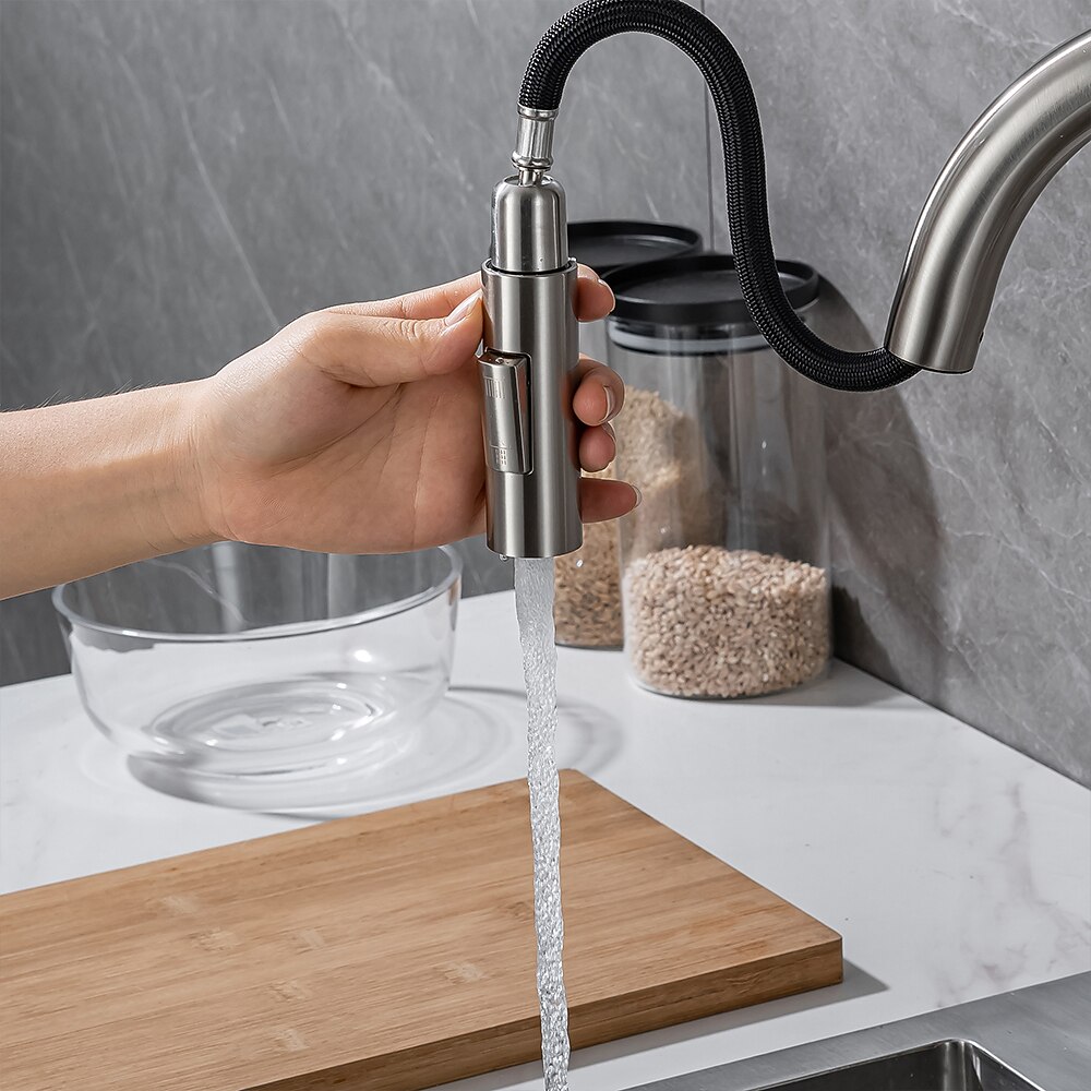 Kitchen Faucet with Pull-out SpraySingle Handle One Hole Brass High Arc 2-modes 360°Rotatable Modern Contemporary Kitchen Taps 2025 - CAD $207.99 –P11