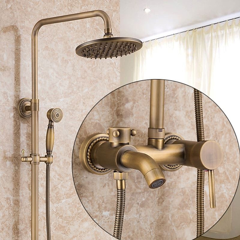 Vintage Shower System Faucet Set 8" Rainfall Shower Head with Handheld Handshower Combo Kit Wall Mounted Adjustable Brass Body and Single Handle One Hole Bath Shower Mixer Taps 2025 - CAD $263.99 –P1