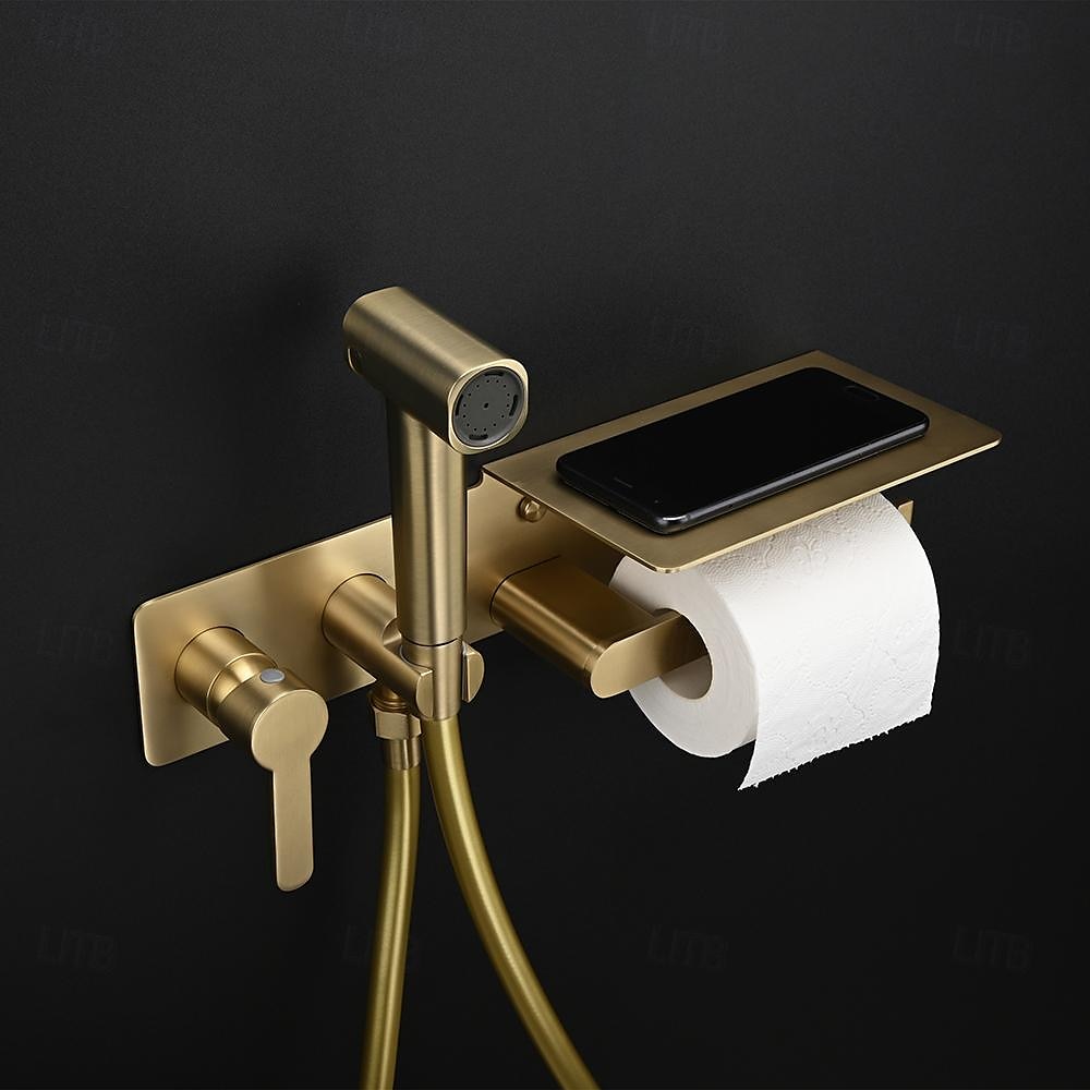 Brushed Grey Bidet Sprayer Concealed Button Brass Valve with Commodity Shelf Paper Holder Plastic Sprayer PVC Hose 2025 - CAD $283.18 –P3