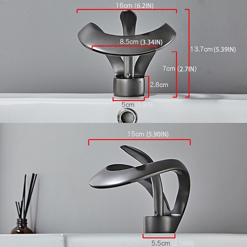 Black Bathroom Sink Mixer Faucet Waterfall Spout, Brass Basin Taps Single Handle One Hole Vessel Bathroom Tap with Hot and Cold Switch Golden Grey Chrome 2025 - CAD $159.99 –P7