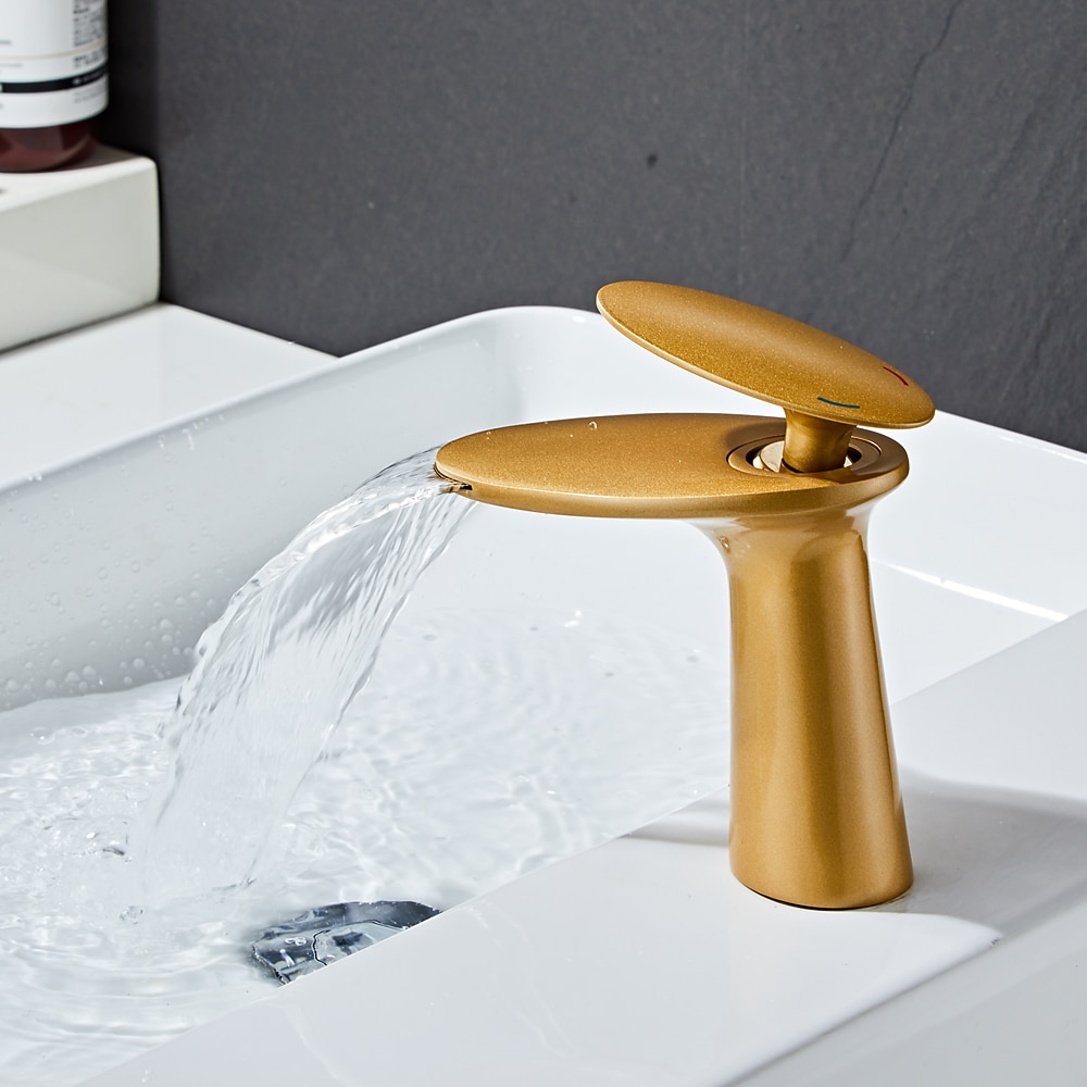 Waterfall Bathroom Sink Mixer Faucet, Monobloc Washroom Basin Taps Single Handle One Hole Deck Mounted with Hot and Cold Water Hose 2025 - CAD $95.99 –P3