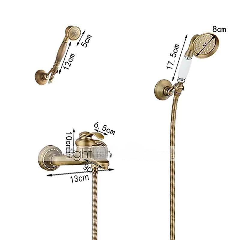 Shower Faucet SetMount Outside Antique Brass/Brass/Yellow Dual-Head Pullout Vintage Style Brass Shower Faucet with Rain Shower/Handshower/Bodysprays/Drain with Hot and Cold Water 2025 - CAD $151.99 –P1
