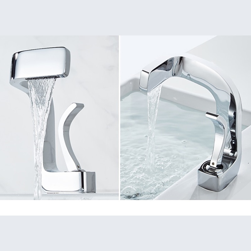 Waterfall Bathroom Sink Mixer Faucet Brass, Basin Taps Single Handle One Hole with Hot and Cold Hose Vessel Water Tap Deck Mounted 2025 - CAD $191.99 –P2