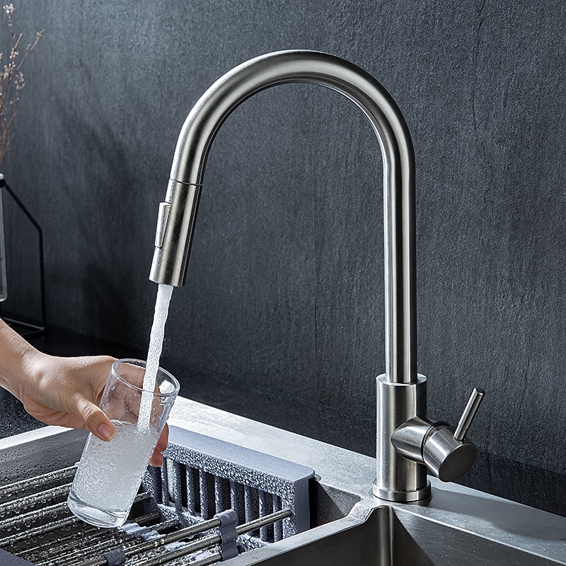 Kitchen Sink Mixer Faucet Stainless Steel with Pull Out Sprayer 360° Rotatable Multi-function Pull Down Single Handle Kitchen Vessel Tap Brushed Gold Finish 2025 - CAD $127.99 –P11
