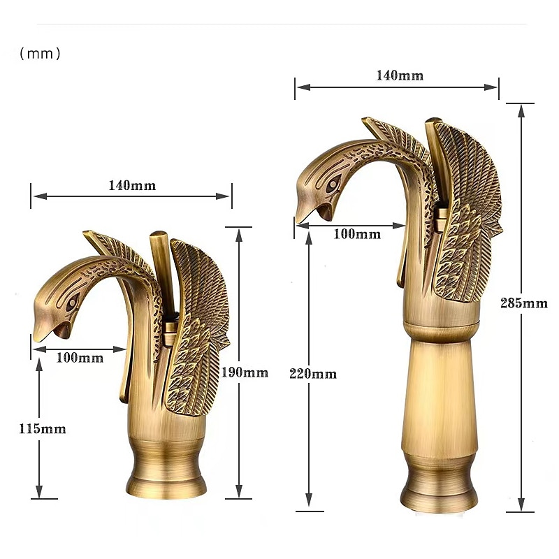 Vintage Bathroom Sink Mixer Faucet Brass Swan Shap, Monobloc Washroom Basin Taps Single Handle One Hole Deck Mounted, Mono Water Vessel Tap Hot and Cold Hose Antique Retro 2025 - CAD $124.78 –P1