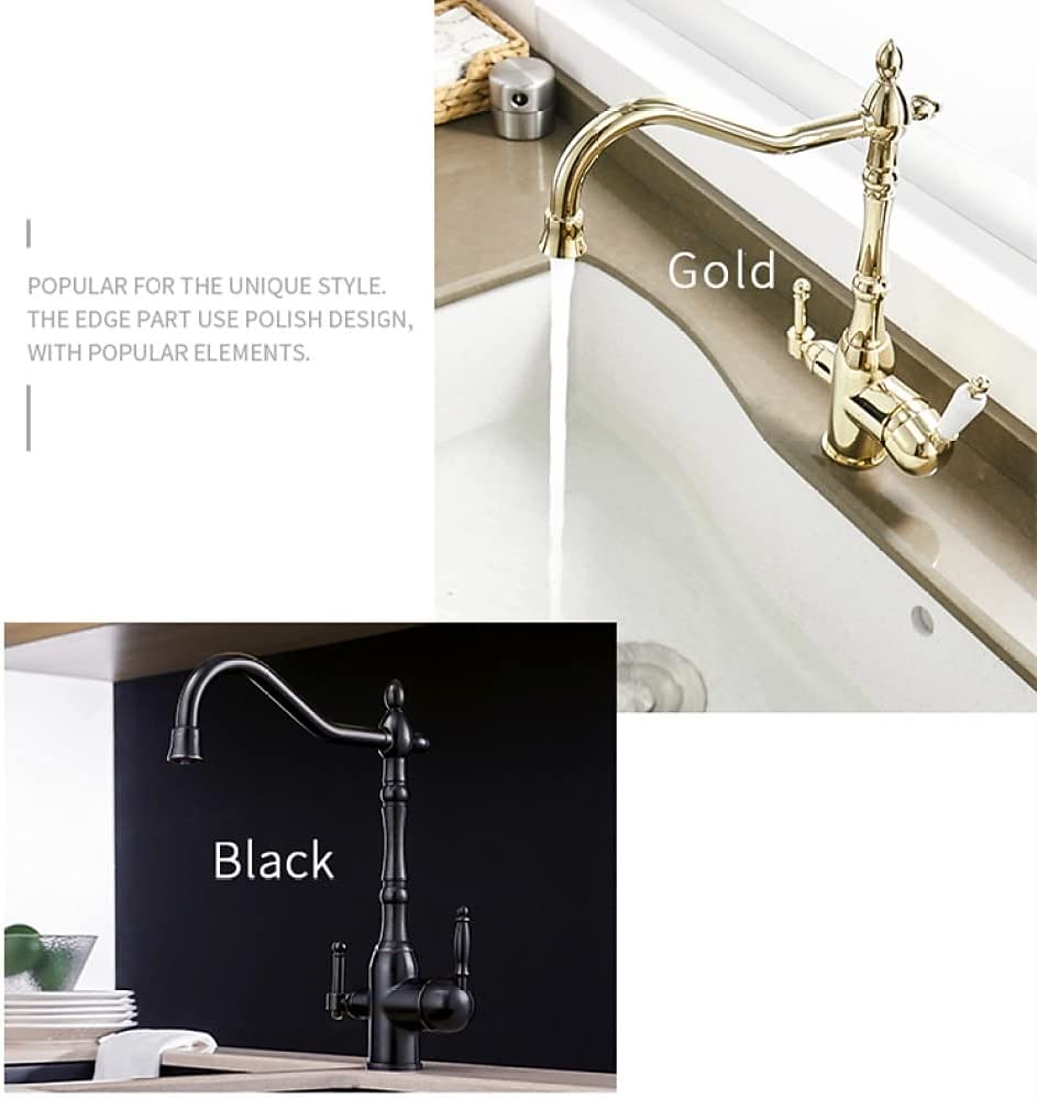 Twin Lever Kitchen Purify Taps Sink Mixer Faucet 360 Rotation Water Purification Spout Deck Mounted Dual Handle Single Hole Vessel Tap with Cold and Hot Hose 2025 - CAD $135.99 –P4