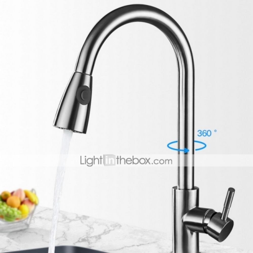 Kitchen Faucet with Pull-out SprayerBrushed Nickell Rotatable 304 Stainless Steel High Arc Single Handle One Hole Kitchen Taps 2025 - CAD $71.99 –P8