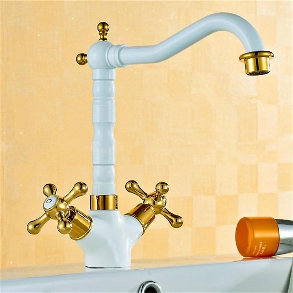 Antique Brass Kitchen Faucet,Two Handles One Hole Standard Spout Deck Mounted Traditional Kitchen Taps with Hot and Cold Switch 2025 - CAD $103.99 –P4
