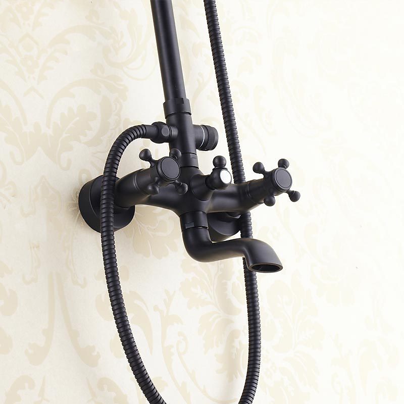 Antique Shower System Faucet Combo Set 8" Rainfall Shower Head Kit with Handshower Wall Mounted Brass Copper Black Electroplated Finish Vintage Style 2 Handles 3 Hole Bath Mixer Taps with Bodysprays 2025 - CAD $215.99 –P5