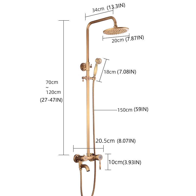 Shower System Faucet Set 8" Showerhead Golden Rainfall Vintage Style Combo Kit with Handheld Handshower Wall Mounted Country Antique Brass Mount Outside Ceramic Valve Bath Shower Mixer Taps 2025 - CAD $303.99 –P5