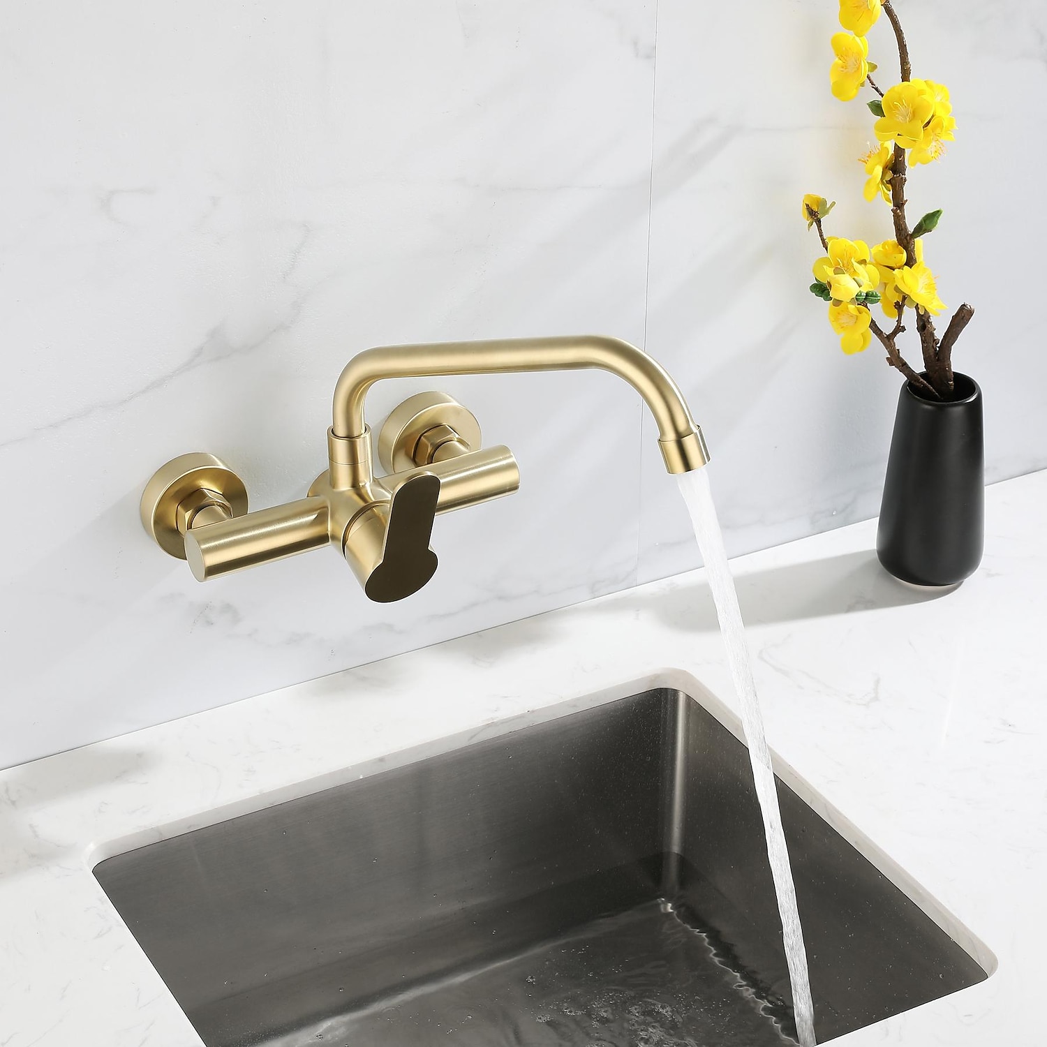 Kitchen faucet - Single Handle Two Holes Brushed Gold Pot Filler Wall Mounted Contemporary Kitchen Taps 2025 - CAD $95.99 –P5