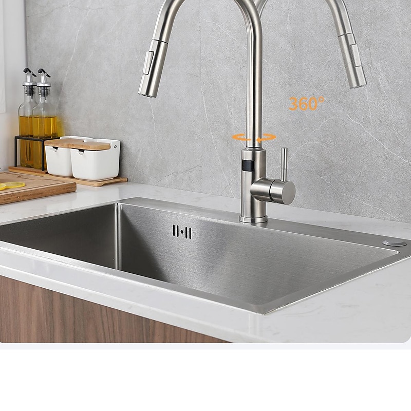 Touchless Sensor Kitchen Faucet Sink Mixer Tap Touch on with Pull Out 2 Mode Sprayer Digital Display 360 Swivel Single Handle Taps Stainless Steel Deck Mounted Water Vessel Taps 2025 - CAD $175.99 –P7