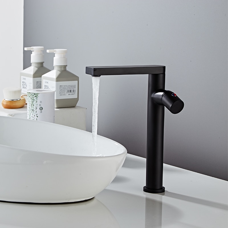 Black Basin Sink Mixer Faucet Brass, Tall Bathroom Taps Single Handle One Hole with Hot and Cold Hose Vessel Water Tap Deck Mounted 2025 - CAD $95.99 –P3