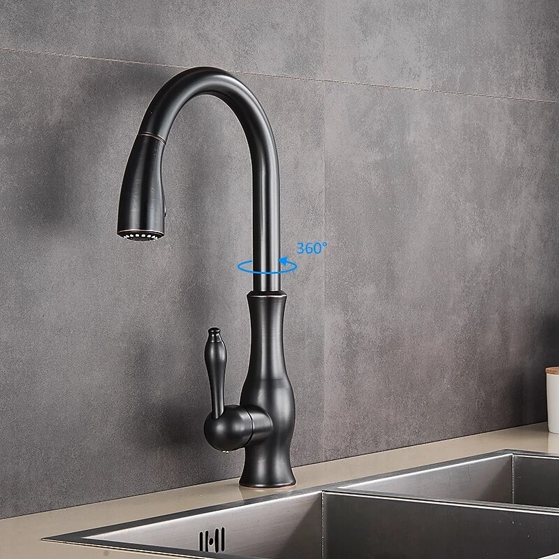Kitchen Faucet with Pull-out SprayBrass 2-modes Single Handle One Hole Modern Style Kitchen Taps with Hot and Cold Switch 2025 - CAD $159.99 –P9