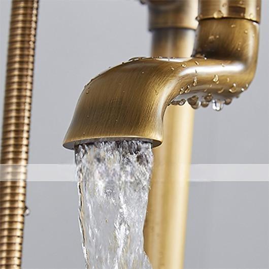 Bathtub Faucet Floor Mounted Brass Retro Style Telephone Shape Brass Electroplated Finish Two Handles Two Holes Shower Faucet with Handshower and Drain 2025 - CAD $446.99 –P3