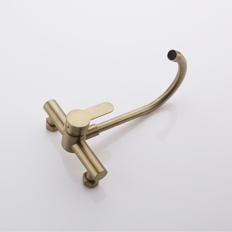 Kitchen faucet - Single Handle Two Holes Brushed Gold Tall /High Arc Wall Mounted Contemporary Kitchen Taps 2025 - CAD $175.99 –P7