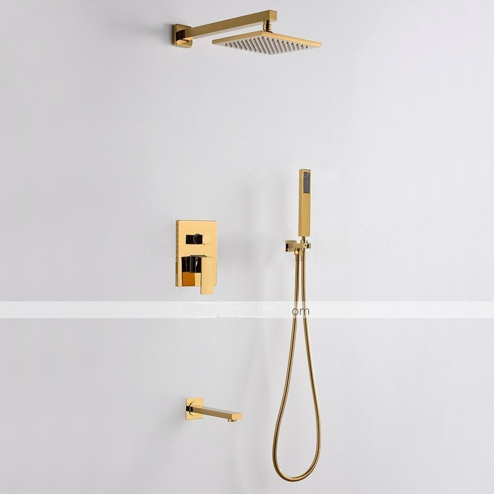 Shower Faucet8 Inch Gold Shower Faucets Sets Complete with Stainless Steel Shower Head Solid Brass Handshower and Rotary Nozzle Wall Mounted Installation Rainfall Shower Head System 2025 - CAD $398.99 –P2