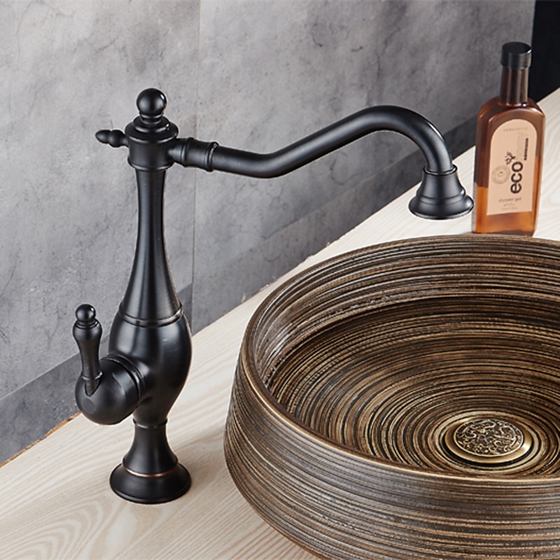 Kitchen FaucetHigh Arc Single Handle One Hole Rotatable Standard Spout Retro Kitchen Taps(Antique Brass/ORB) 2025 - CAD $151.99 –P12