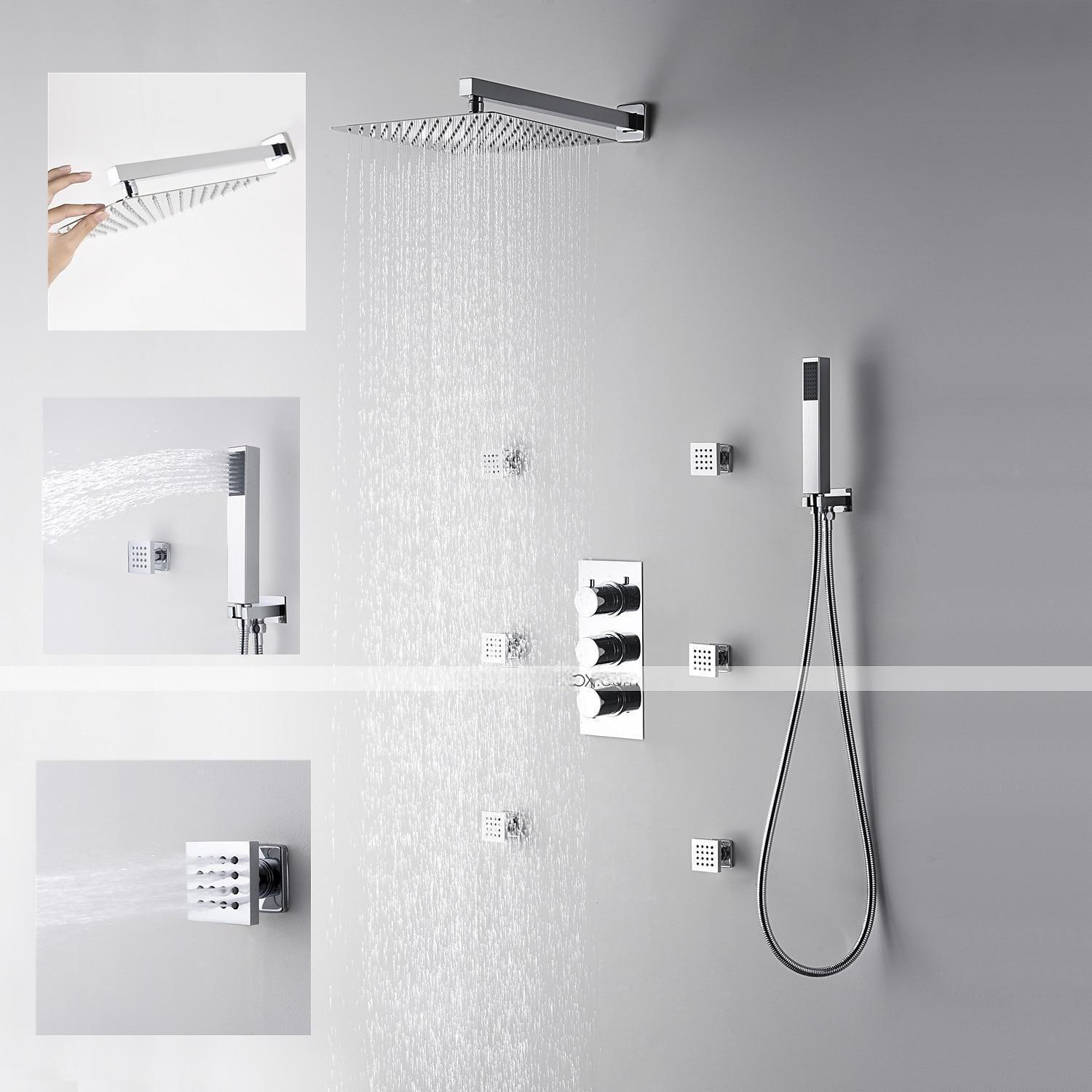 Shower Faucet12 inch Chrome Shower Faucets Sets Complete with Brass Shower Head and Solid Brass Handshower+Wall MountedRainfall Shower Head System(Contain BodyspraysShower ArmHandshower) 2025 - CAD $558.99 –P8