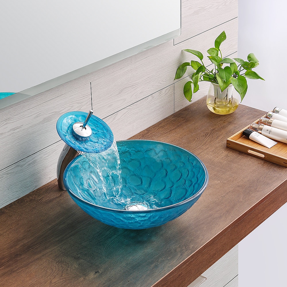 Bathroom Sink / Bathroom Faucet / Bathroom Mounting Ring Vanity Wash Basin - Tempered Glass Round Vessel Sink 2025 - CAD $311.99 –P8