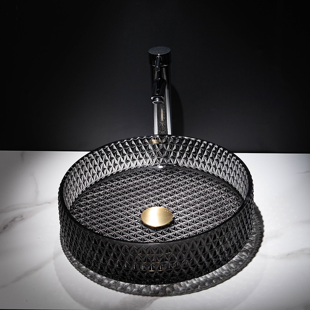 Bathroom Vessel Sink with Chrome FaucetWash Basin Glass Countertop Cylinder Wash Basin Hand Washbasin Worktop Installation Glass Basin Set with Chrome Brass Tap 2025 - CAD $366.99 –P12