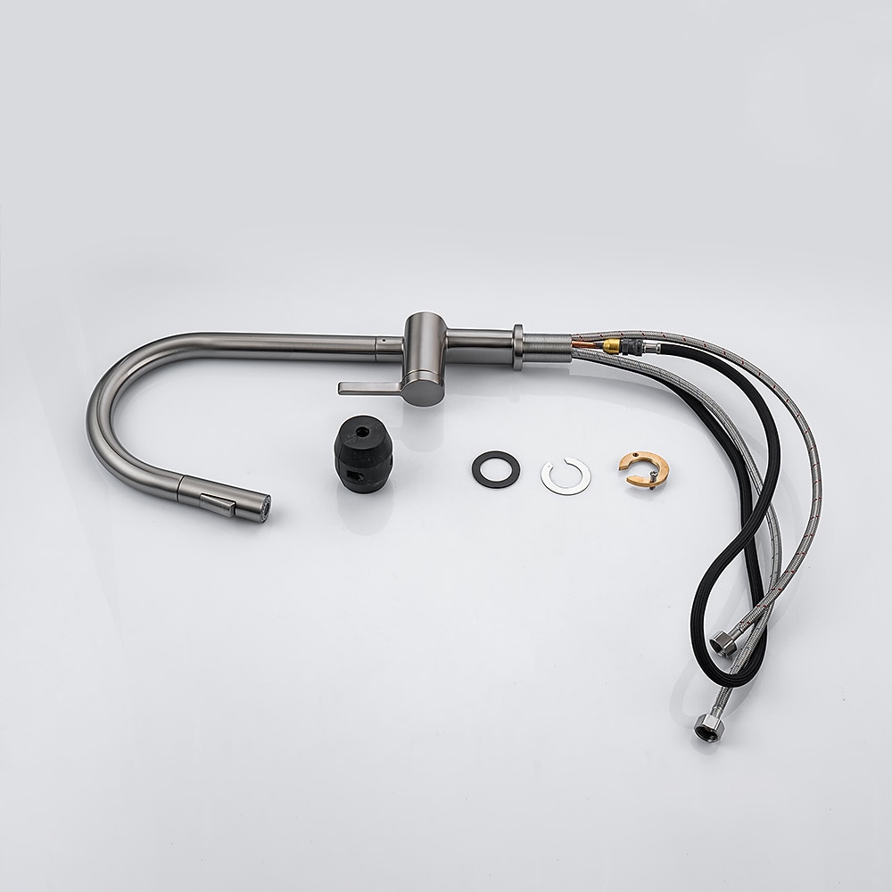 Kitchen Faucet with Pull-out SpraySingle Handle One Hole Brass High Arc 2-modes 360°Rotatable Modern Contemporary Kitchen Taps 2025 - CAD $207.99 –P16