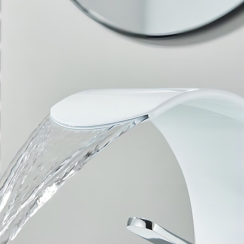 Waterfall Bathroom Faucet Sink Mixer Basin Taps, Arc Spout Single Handle Washroom Faucet Deck Mounted with Cold and Hot Hose Black Chrome White 2025 - CAD $111.99 –P6