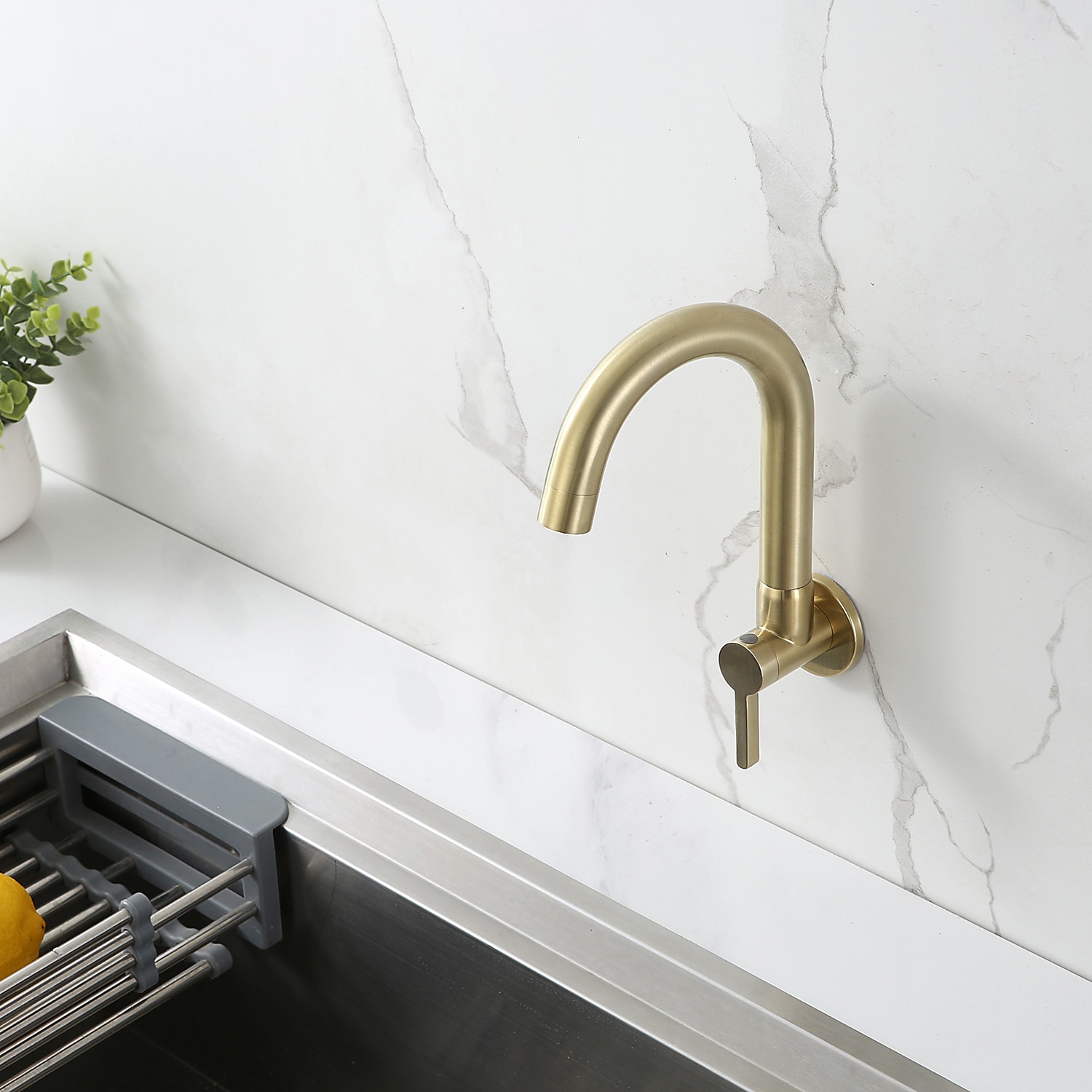 Kitchen faucet - Single Handle One Hole Chrome / Nickel Brushed / Painted Finishes Bar /Prep Wall Mounted Contemporary Kitchen Taps for Cold or Hot Water Only 2025 - CAD $30.99 –P8