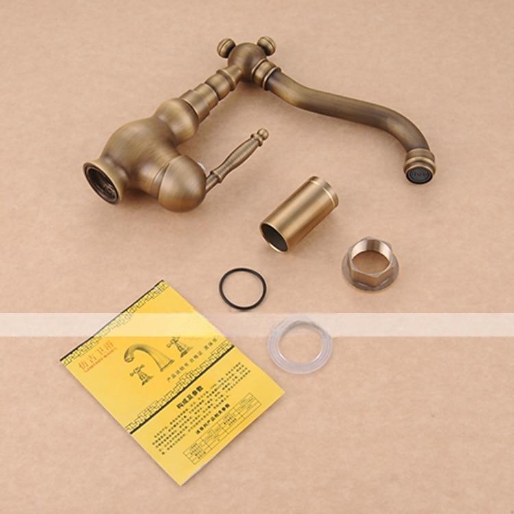 Antique Brass Bathroom Sink Faucet,Single Handle One Hole Traditional Bath Taps with Hot and Cold Water and Ceramic Valve 2025 - CAD $79.99 –P2