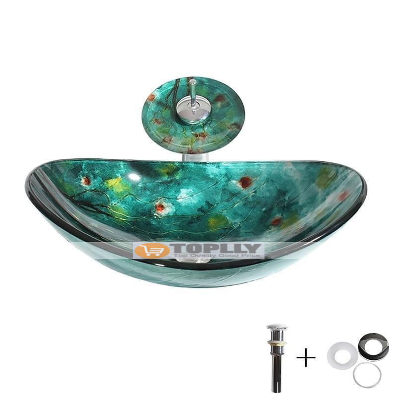 Art Tempered Glass Wash Basin with Chrome Faucet FinishRectangular Sink Shape Bathroom Faucet 2025 - CAD $366.99 –P5