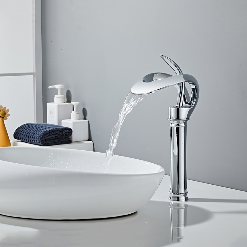 Bathroom Sink Faucet Waterfall Spout, Brass Mixer Basin Taps, Single Handle One Hole Bath Taps Painted Finishes Tall Body Modern Style 2025 - CAD $175.89 –P6