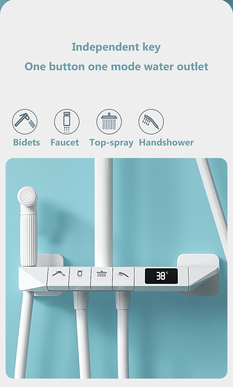 Shower FaucetRainfall Shower Set Piano Digital Intelligent Brass Bathroom Faucets Hot Cold Waterfall Tap Rainfall Gray/White/Black Shower System 2025 - CAD $446.99 –P5
