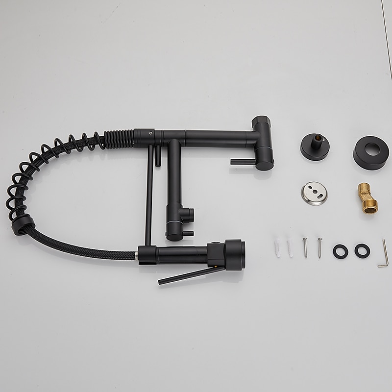 Wall Mounted Kitchen Sink Faucet Only Cold Water Pull Down Sprayer 360 Swivel Pull Out Kitchen Taps 2 Sprayer Mode Vessel Water Tap Gold Black Chrome 2025 - CAD $159.99 –P11