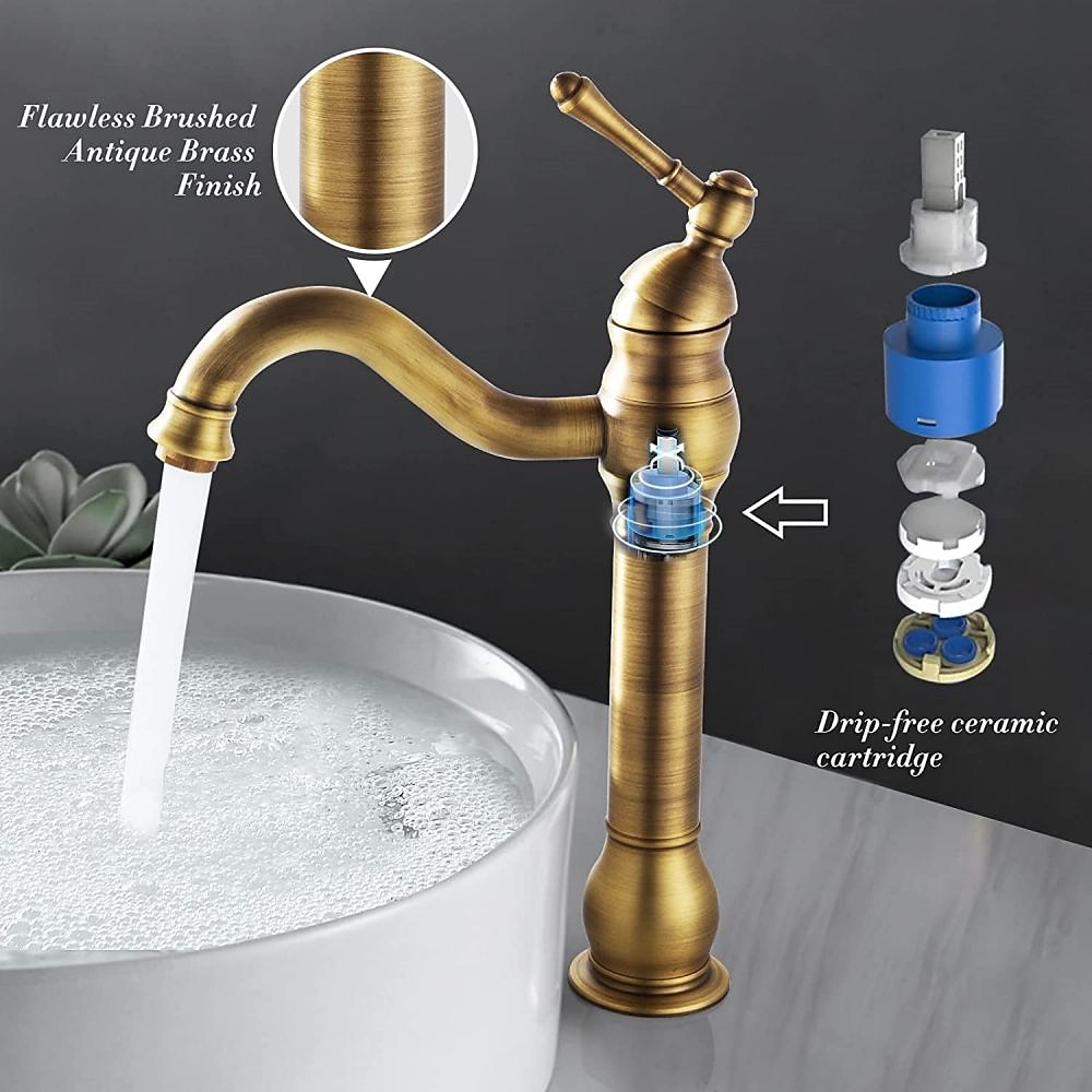 Bathroom Sink Mixer Faucet Antique Brass ORB, 360 Rotatable Basin Tap Single Handle Deck Mounted, Traditional Washroom Vessel Bath Taps 2025 - CAD $151.99 –P2
