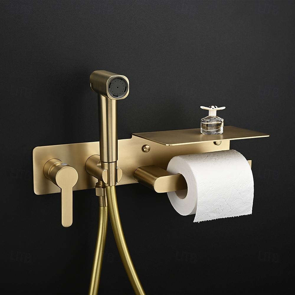 Brushed Grey Bidet Sprayer Concealed Button Brass Valve with Commodity Shelf Paper Holder Plastic Sprayer PVC Hose 2025 - CAD $283.18 –P4