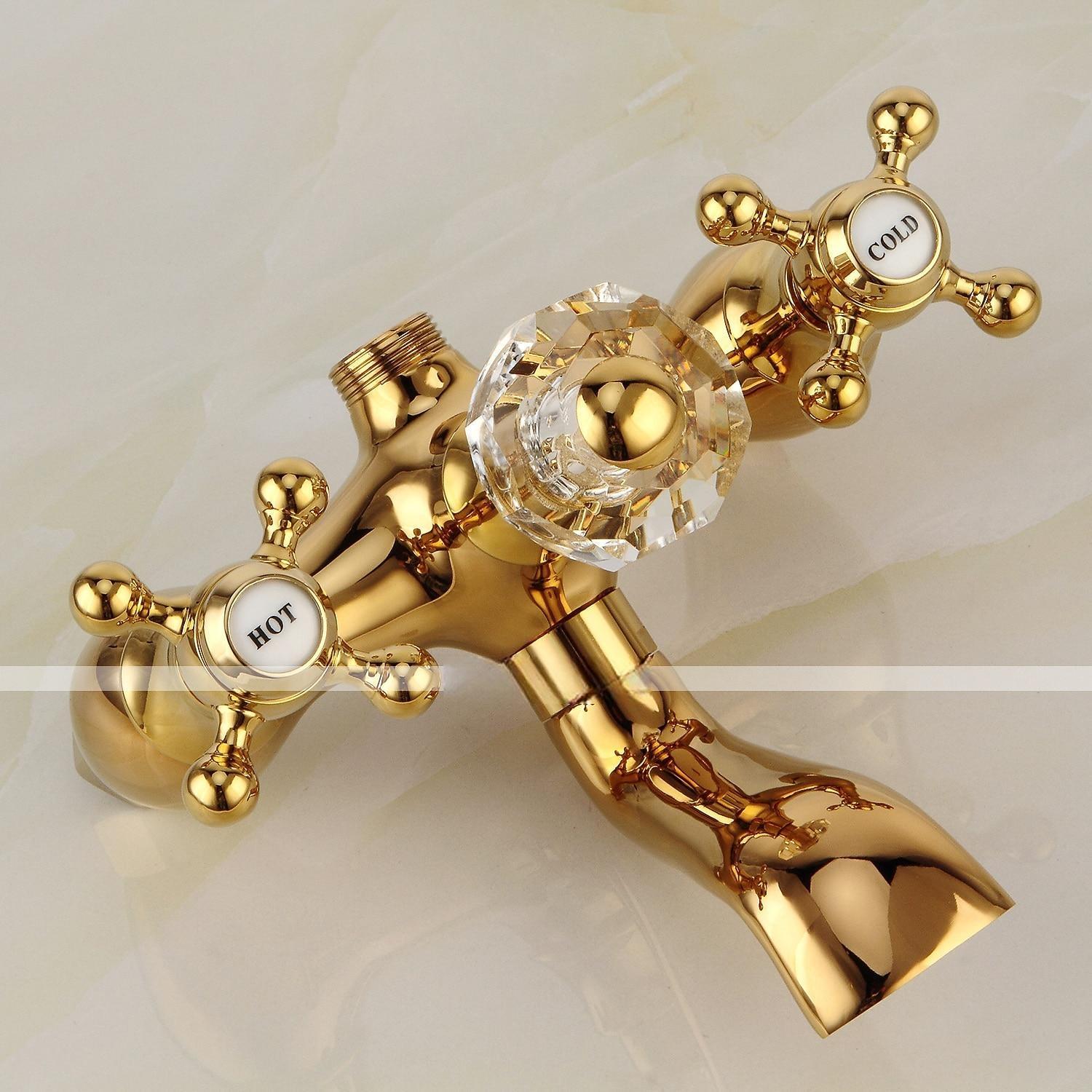 Bathtub Faucet Mixer Tap Telephone Style Luxury Golden Polish With Sprayer Hand Shower Rotate Spout tub Hot and Cold Water 2025 - CAD $239.99 –P3