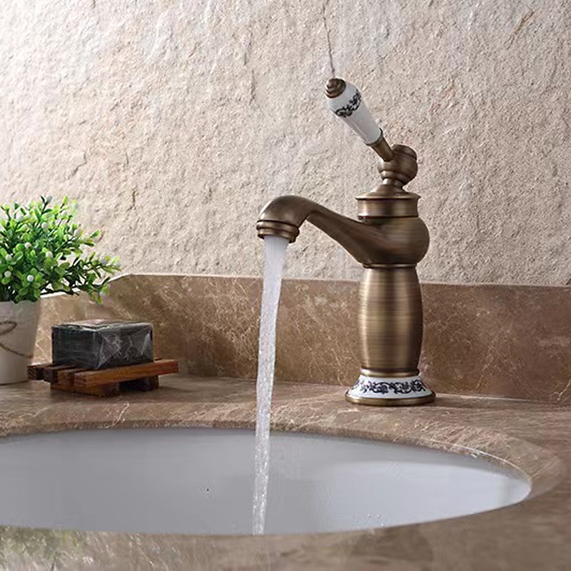 Vintage Bathroom Sink Mixer Faucet, Monobloc Washroom Basin Taps Single Handle One Hole Deck Mounted, Mono Retro Style Water Taps Hot and Cold Hose 2025 - CAD $95.99 –P4