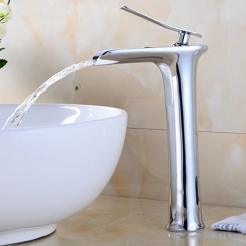 Waterfall Bathroom Sink Mixer Faucet Tall, Mono Wash Basin Single Handle Basin Taps Washroom with Hot and Cold Hose Monobloc Vessel Water Brass Tap Deck Mounted 2025 - CAD $111.99 –P2