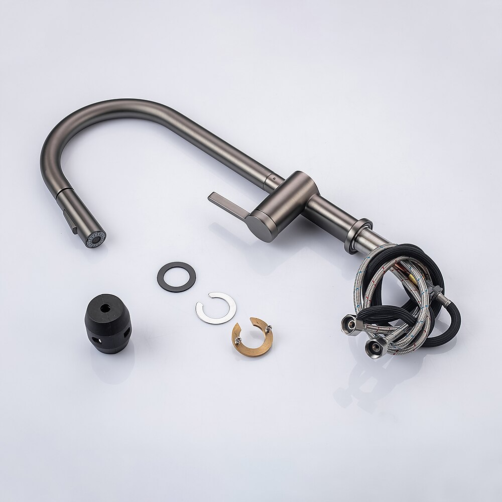 Kitchen Faucet with Pull-out SpraySingle Handle One Hole Brass High Arc 2-modes 360°Rotatable Modern Contemporary Kitchen Taps 2025 - CAD $207.99 –P19