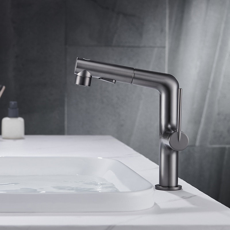 Bathroom Sink Faucet with Pull Out Spray,Brass 3-modes Electroplated / Painted Finishes Centerset Single Handle One Hole Lavatory Rotating Spout for Cold and Hot Water Bath Taps 2025 - CAD $119.99 –P3