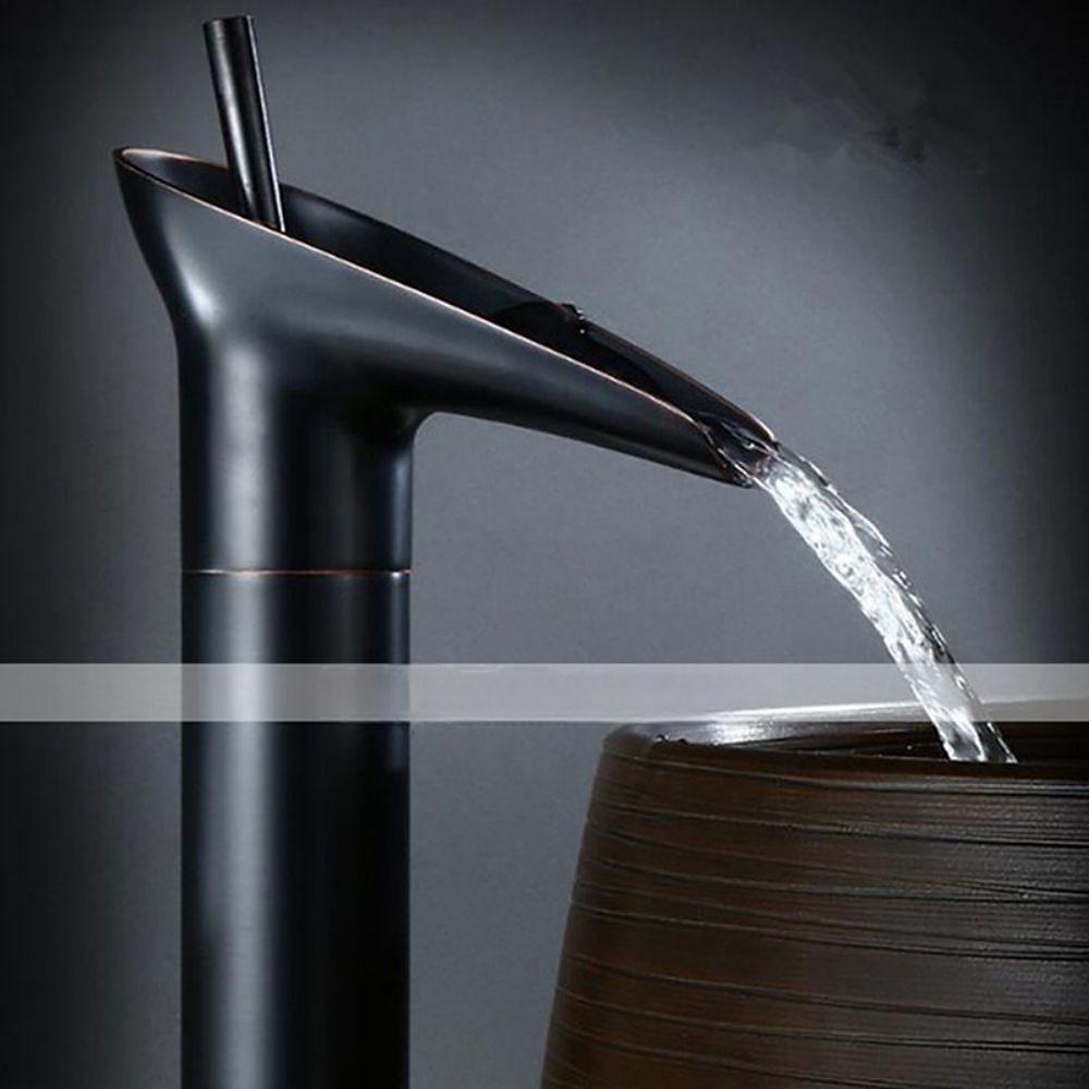 Bathroom Sink Mixer Faucet Waterfall Traditional Antique Brass, Retro Style Washroom Basin Taps Single Handle One Hole Deck Mounted, Monobloc Bathroom Faucet with Hot and Cold Hose 2025 - CAD $119.99 –P6